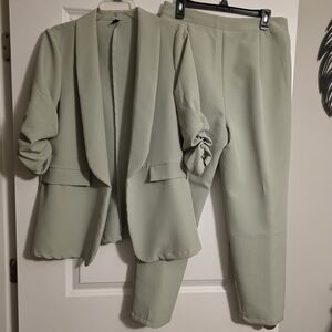 SHEIN Sage Green Blazer and Pants Ensemble